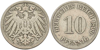 ГЕРМАНИЯ 10 ПФЕННИГОВ 1899 J KM 12, J. 13 медно-никель 4401-1051
