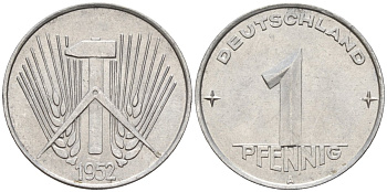 ГДР 1 пфенниг 1952 A KM 5 алюминий 4151-1235