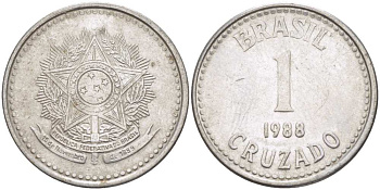 Бразилия 1 крузадо 1988 KM 605 нержавеющая сталь 217-311