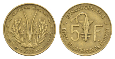 Западная Африка (BCEAO) 5 франков 1970 KM 2a медь алюминий никель 4640-452