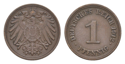 Германия 1 пфенниг 1912 F, Вильгельм II (1888-1918) KM 10, J. 10 медь 4639-1146