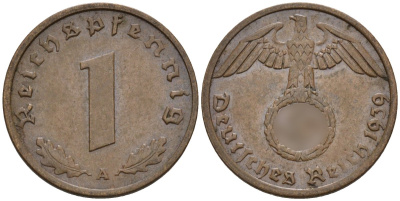 Германия 1 рейхспфенниг 1939 A KM 89, J. 361 бронза 4147-1132