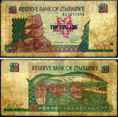 Зимбабве 10 долларов 1997 Гонарежу, национальный парк Pick 6 a бумага 7548-7-1-1