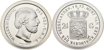 Нидерланды медаль ND серия старинные монеты,Виллем III - 2 1/2 гульдена 1872  серебро  UNC  00-00