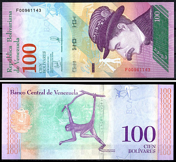 Венесуэла 100 боливаров 2018 18 мая 2018, Эсекьель Самора, Обезьяна "Аранья дель Норте" Pick 106 бумага UNC (пресс) 402-72-1-1