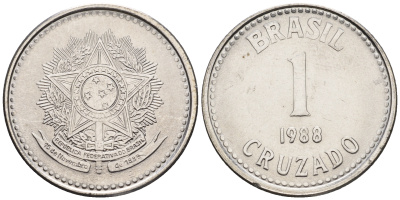 Бразилия 1 крузадо 1988 KM 605 нержавеющая сталь UNC 87-527