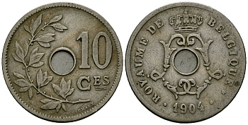 Бельгия 10 сантимов 1904 Belgique KM 52 медно-никель 4172-815