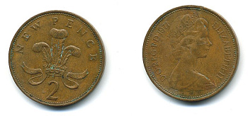 Великобритания 2 пенса 1971 Елизавета II (1952-2022) КМ 916, Spink 4235 (C1) бронза 4110-625