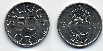Швеция 50 эре 1981 Карл XVI Густав (1973- ) KM 855 медно-никель 23-1425