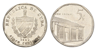 Куба 5 сентаво 1999 KM 575.2, Schoen 713, JMA MC19 сталь плакированная никелем 4674-733