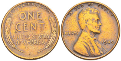 США 1 цент 1945 Линкольн KM А132 медь цинк 218-168