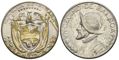 Панама 1/10 бальбоа 1970  KM 10 медь плакированная медно-никелем  aUNC  4609-922