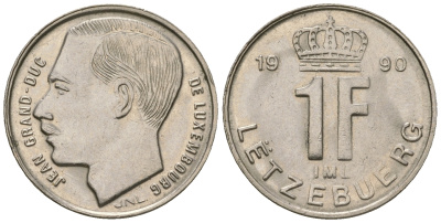 Люксембург 1 франк 1990 Герцог Жан (1964-1999) KM 63 сталь плакированная никелем 4528-938
