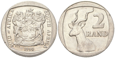 ЮАР 2 ранда 1990 KM 139 медь плакированная медно-никелем aUNC 4364-1947
