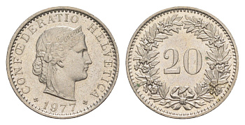 Швейцария 20 раппенов 1977 KM 29a медно-никель 4625-1253