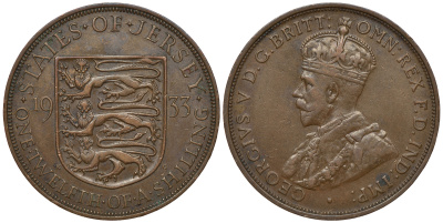 Джерси 1/12 шиллинга 1933 Георг V (1910-1936) KM 16 бронза 4383-645