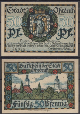 Ордруф 50 пфеннигов 1921 DeNG 2 1012.3a-2/2 бумага UNC (пресс) 8608-21-2-1