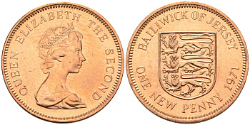 Джерси 1 новый пенни 1971 Елизавета II (1952-2022), герб KM 30 бронза UNC 4589-1143