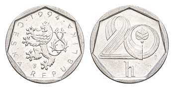 Чехия 20 геллеров 1994 KM 2.1 алюминий UNC 4613-344