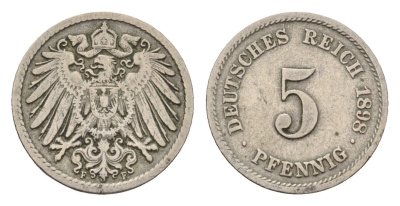 Германия 5 пфеннигов 1898 F, Вильгельм II (1888-1918) KM 11, J. 12 медно-никель 4632-1069