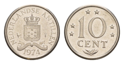 Нидерландские Антильские острова (Нидерландские Антилы) 10 центов 1974 Юлиана (1948-1980) KM 10 никель UNC 4649-913