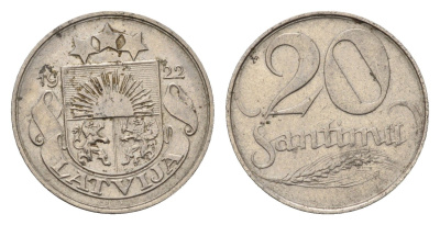 Латвия 20 сантимов 1922 год-тип KM 5 никель 4655-831