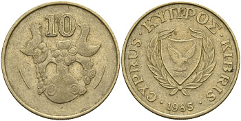 Кипр 10 центов 1985 KM 56.2 никель латунь 4141-1135