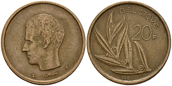 Бельгия 20 франков 1982 Belgique, Бодуэн I (1951-1993) KM 159 никель бронза 4601-354
