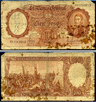 Аргентина 100 песо ND (1957-1976) Хосе де Сан-Мартин Pick 272 (8) бумага 7198-22-2-2