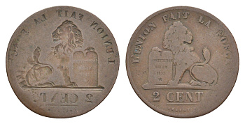 Бельгия 2 сантим ND односторонний чекан медь 603-1114