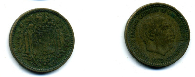 Испания 1 песета 1947 (53) Франсиско Франко (1939-1975) KM 775 алюминиевая бронза 56-824