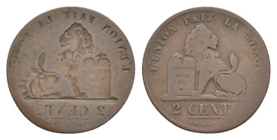 Бельгия 2 сантим ND односторонний чекан медь 603-1114