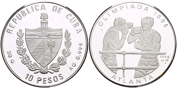 Куба 10 песо 1994 XXVI летние Олимпийские игры 1996 года в Атланте, бокс KM 469 серебро PROOF 1071-1-31