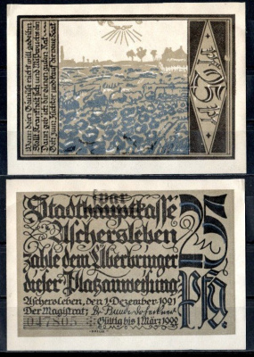 Ашерслебен (Пруссия, Саксония) 25 пфеннигов 1921 Mehl Grabowski 50.7-2.2/5 бумага UNC (пресс) 7556-42-4-1