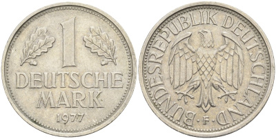 ФРГ 1 марка 1977 G KM 110, J. 385 медно-никель 4132-1037