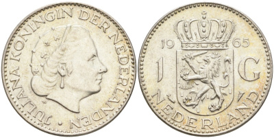 Нидерланды 1 гульден 1965 Юлиана (1948-1980) KM 184 серебро 4126-1147