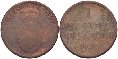 ДАНИЯ 1 СКИЛЛИНГ 1818 ФРЕДЕРИК VI (1808-1839) KM 688 (С101) медь 28-455