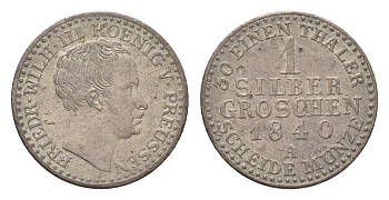 Пруссия 1 серебряный грош 1840 A, Фридрих Вильгельм III (1797-1840) KM 410 серебро 4655-732