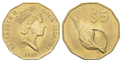 Острова Кука 5 долларов 1987 KM 39 алюминиевая бронза UNC 4127-1943