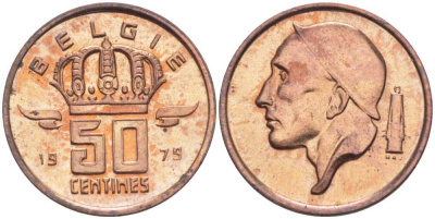БЕЛЬГИЯ 50 САНТИМОВ 1979 BELGIE, БОДУЭН I (1951-1993) KM 149.1 бронза 214-641