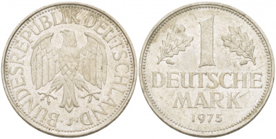 ФРГ 1 МАРКА 1975 J KM 110, J. 385 медно-никель 3718-1144