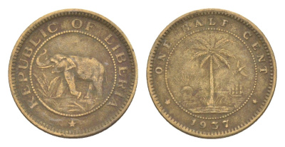 Либерия 1/2 цента 1937 KM 10 латунь 4614-819