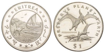 Эритрея 1 доллар 1993 Берегите планету Земля - Птеранодон KM 14 медно-никель BU 1521-1134