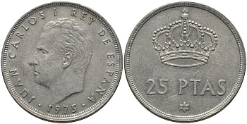 Испания 25 песет 1975 (80) Хуан Карлос I (1975-2014) KM 808 медно-никель 4577-724