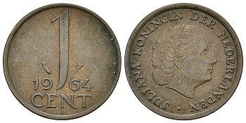 Нидерланды 1 цент 1964 Юлиана (1949-1980) KM 180 бронза 61-1252