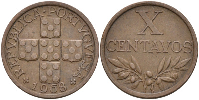 Португалия 10 сентаво 1968 KM 583 бронза 4588-446