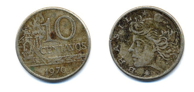 БРАЗИЛИЯ 10 СЕНТАВО 1970 KM 578.2 медно-никель 51-5155