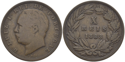 Португалия 10 рейс 1883 Луиш I (1838-1889) KM 526 бронза    4681-611
