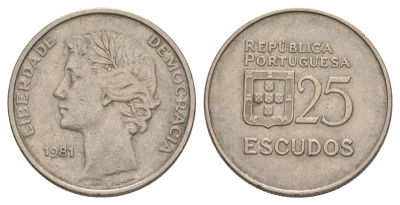 Португалия 25 эскудо 1981 KM 607a медно-никель 4629-521