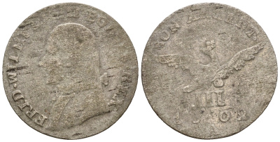 Пруссия 3 гроша 1802 A, Фридрих Вильгельм III (1797-1840) С # 60 серебро 220-758